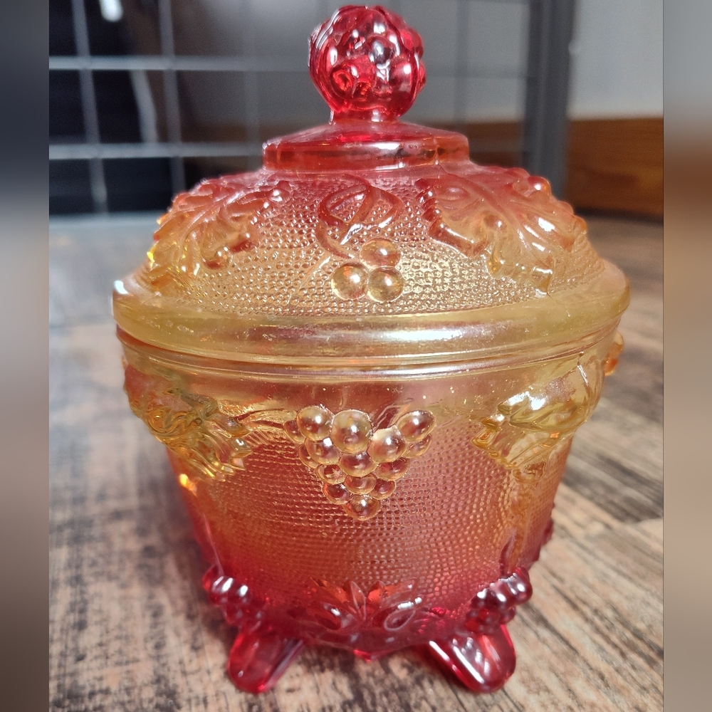 vintage Jeannette Glass Amberina Carnival Glass footed